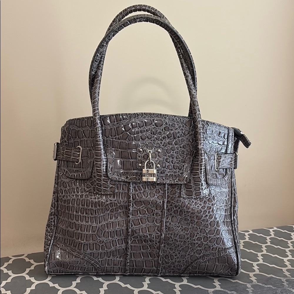 New York & Company Gray Satchel with Crocodile Embossing